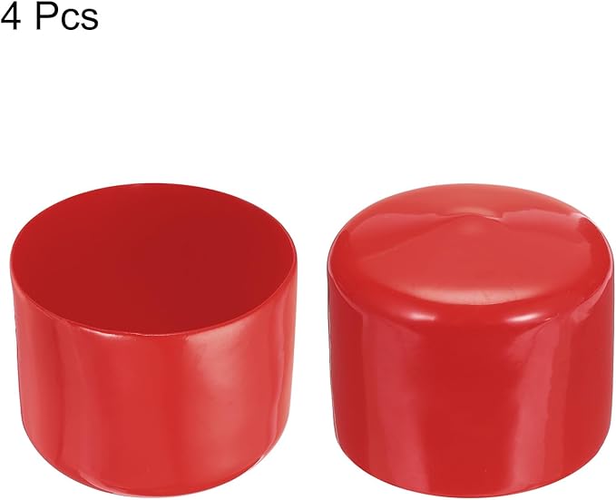 uxcell 4pcs Rubber End Caps 57mm ID Vinyl Round End Cap Cover Screw Thread Protectors Red, 40mm Height