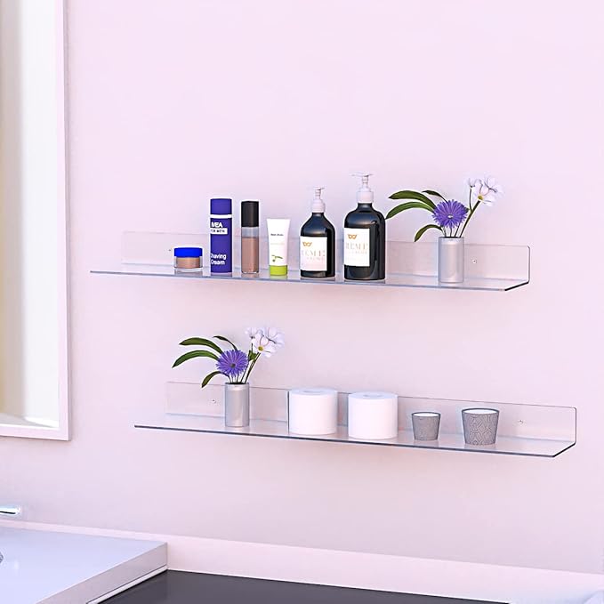 36 Inches Acrylic Wall Shelves 2 Pack, Floating Shelf for Wall Mounting, Acrylic Display Ledges for Funko Pop Figures, Home Décor, Living Room, Gaming Room, Plants(36 inch, Clear)