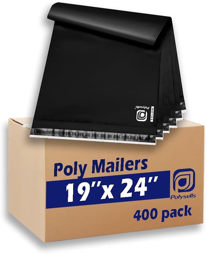 POLYSELLS 400 pcs 19x24 Inches Black Poly Mailers Shipping Envelopes, Strong Adhesive Sealing, Waterproof, and Tear-resistant Postal Mailing Bags for Clothing, Books, and Accessories