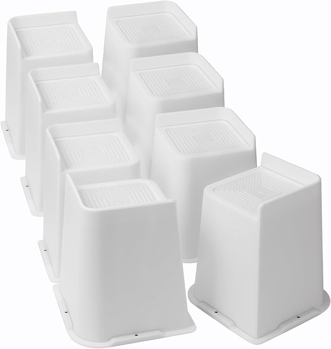 Bed Risers 1 inch, 2 inch, 3 inch, 4 inch, 6 inch, 8 inch Heavy Duty, Oversized Furniture Riser for Couch Sofa Table Chair Leg Frame Dorm, Support up to 6000 Lbs (White 8 Pack, 6 inch)