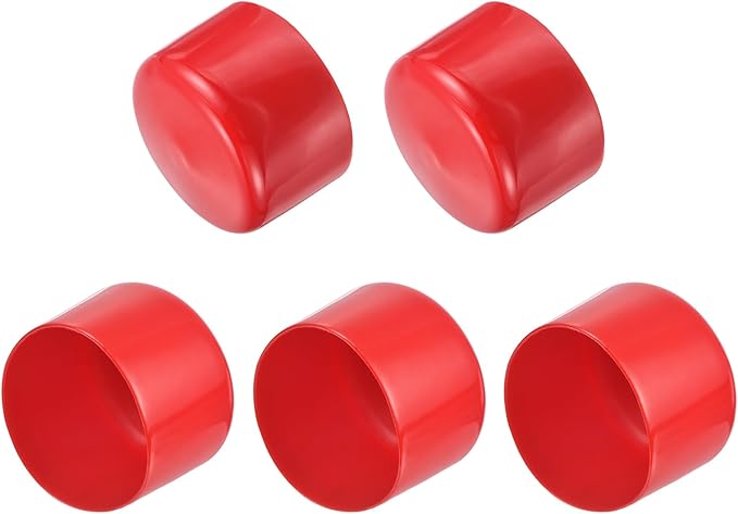 uxcell 5pcs Rubber End Caps 2 3/8"(60mm) ID Vinyl PVC Round Tube Bolt Cap Cover Screw Thread Protectors Red
