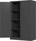 Metal Storage Cabinet with Locking Doors and 3 Adjustable Shelves, 53.5-Inch Lockable Storage Cabinets for Home Office Garage Kitchen Pantry (Black)