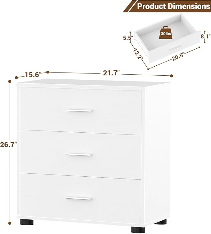 Aheaplus Closet Drawers Set of 2, Wood Closet Organizers and Storage with 3 Drawers, Closet Drawers Organizer System, Nightstands Bedside End Table with 3 Drawers Storage for Bedroom, White