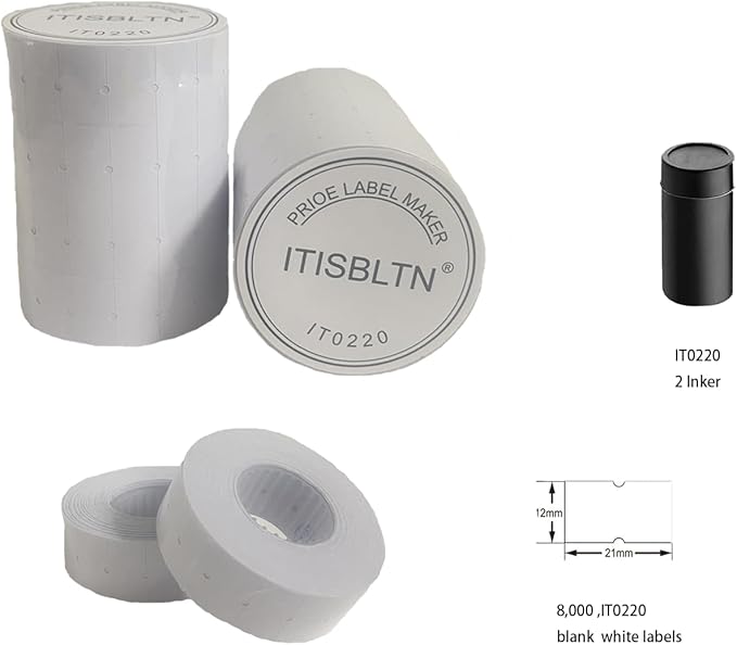 One-Line White Price Gun Labels- 8,000 White Blank Price and Date Gun Labels with 2 Ink Roll,Fits MX-5500 and LonXFan 1 Line Price and Date