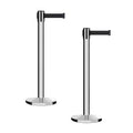 Montour Line MI650 Set of 2 Retractable Belt Barrier Stanchion, Cast Iron Base, Polished Stainless Steel Post (16 ft Black Belt)