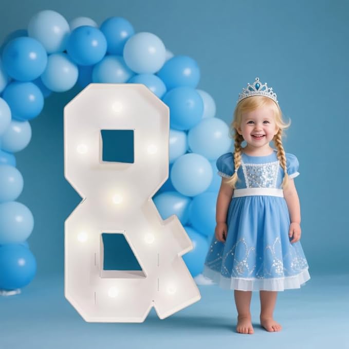 PRELIFE MEMORY 3FT/36 Inch Light Up Marquee Letter A-Z, White Frame KT Board Plug-in KT Board with Bracket White LED Party Decorative Light Decoration for Birthday Party Anniversary (&)