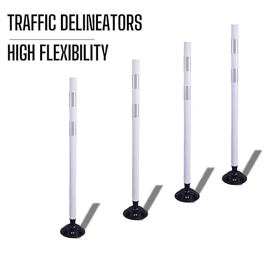 BESEA 8PCS 48" Traffic Delineator Posts with Detachable Base & High-Visibility Reflective Collars,White Durable Flexible Safety Cones for Work Zones, Parking Lots, and Roadways