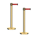Montour Line MI650 Set of 2 Retractable Belt Barrier Stanchion, Cast Iron Base, Polished Brass Post (16 ft Red Belt)