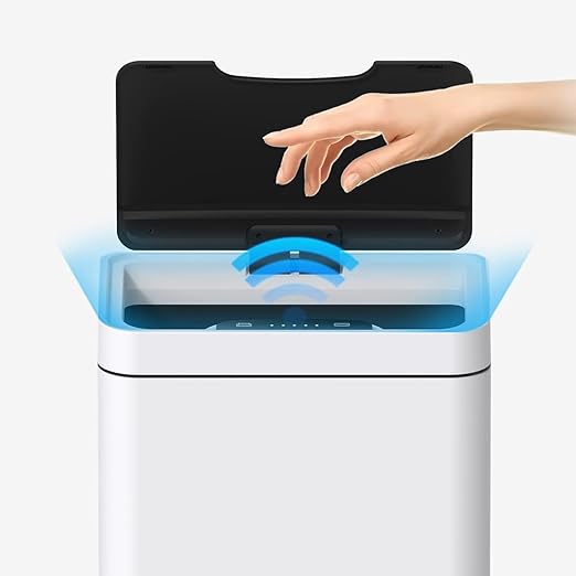 Mbillion Automatic Touchless 15 Gallon Motion Sensor Trash Can Stainless Steel Smart Trash Cans with Lid Rectangular Garbage Can for Kitchen Bedroom Home Office White