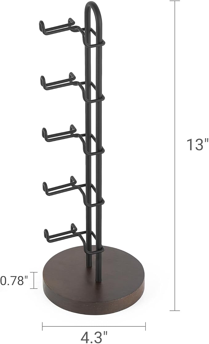 Mkono Sunglasses Organizer Glasses Holder Stand Sunglass Storage Eyeglasses Rack Metal Frame with Wood Base for 5 Pairs of Eyewear Display for Table Desk Countertop Dresser Bedroom, Set of 1, Black
