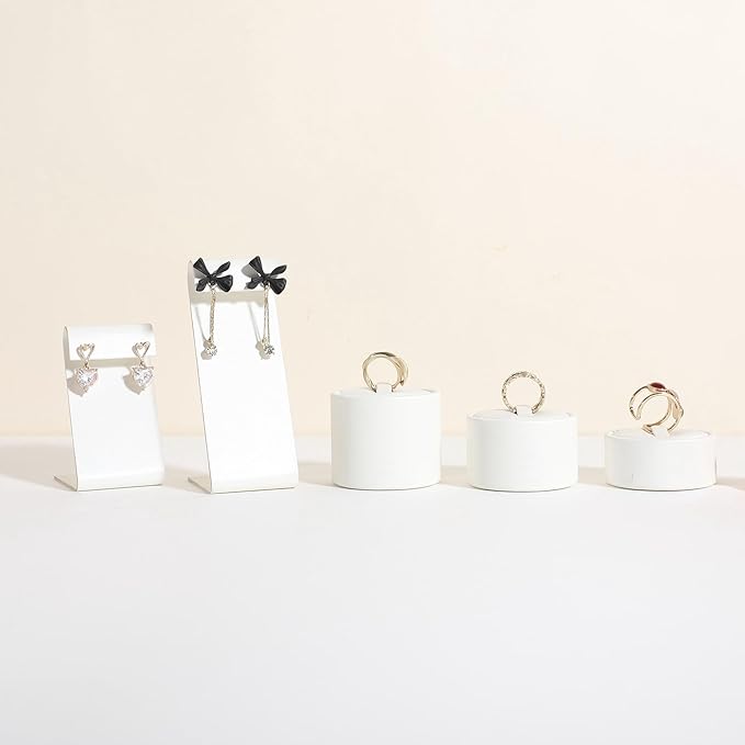 GemeShou White earring holder for girls, Leather earring display stand for selling, Jewelry earring hanger for boutique store【White-Earring stand-2pcs】