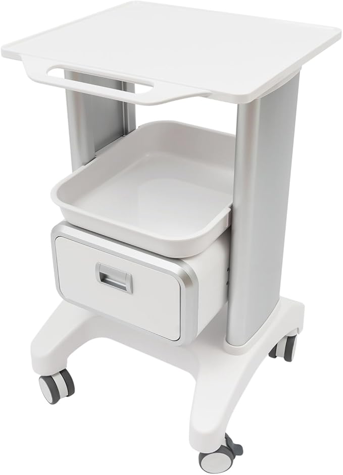 Salon Cart,Freestanding Salon Trolley Storage Cart Utility Cart,Lab Utility Cart with 1 Drawers & 2 Top Tray,Mobile Trolley with 4 Universal Wheels, Capacity 220.46lbs