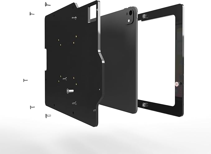 TABcare Anti-Theft Acrylic VESA Enclosure for Apple iPad Pro 13" 2024 M4 2025 M5 with Free Wall Mount Kit & 90-Degree Angle USB C Cable (Black)