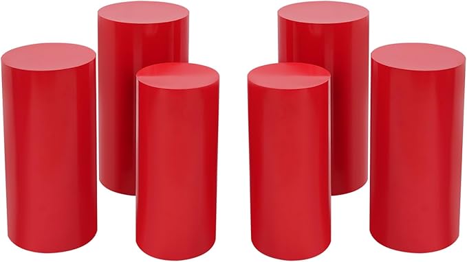 6Pcs Metal Pedestal Stand for Party, Large Red Cake Stand, Pedestal Display Plinth Pillars for Wedding Ceremony Birthday Party Art Decor, Column Decorative Cube for Wedding Dessert Table Display