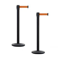 Montour Line MI650 Set of 2 Retractable Belt Barrier Stanchion, Cast Iron Base, Black Powder Coated Steel Post (16 ft Orange Belt)