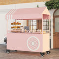 Portable Food Vendor Cart, Commercial Mobile Street Stall for Outdoor Events, Creative Iron Market Stall for Street Food Business (Pink, 140cm/55in)