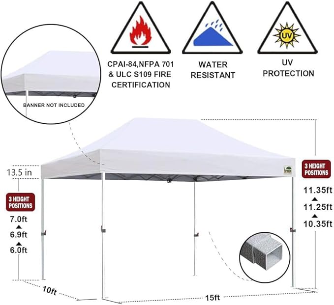 Eurmax USA 10'x15' Pop Up Canopy Tent Commercial Instant Canopies with Heavy Duty Roller Bag,Bonus 4 Sand Weights Bags (Beige)