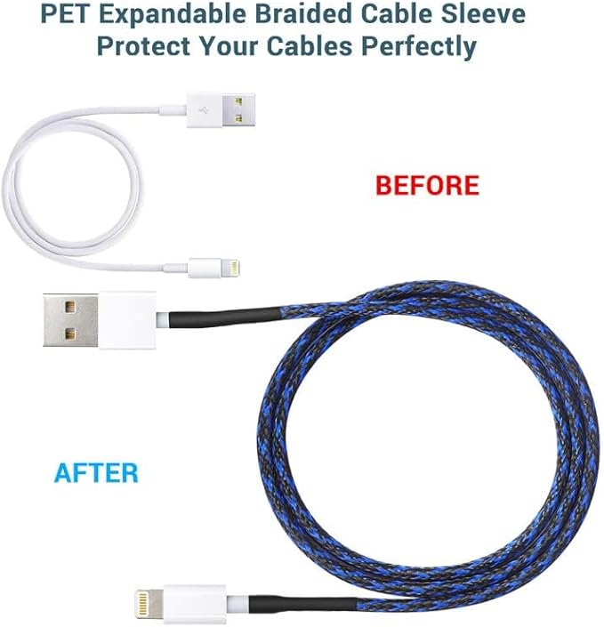 100Ft-3/8inch PET Expandable Braided Wire Sleeving,Wire Loom Cable Sleeve for TV,Computer,Home Theater,Automotive,Home Industrial,Electrical Wires,Chemical,Protect Cat from Chewing Cords,BlackBlue