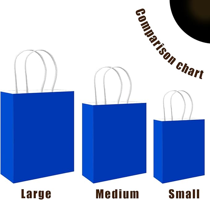 qiqee 100PCS Gift Bag with Handles Bulk Diamond Blue Paper Bags Assorted Sizes(33pcs Large 13",33pcs Medium 11",34pcs Small 8")