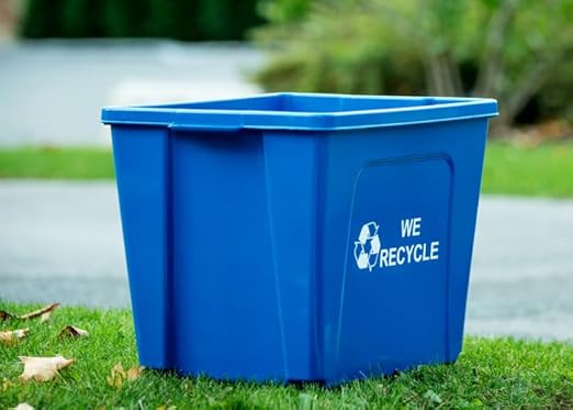 Curbside 18 Gallon Blue Recycling Bin with Carrying Handles for Homes or Businesses | Easily Recognizable from The Curb | High-Capacity, Stackable - Single Unit - Blue