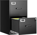 2 Drawer File Cabinet with Lock, Metal Filing Cabinets for Home Office, Vertical Black Small Caninet for Home Office, Steel Narrow Two Drawer File Cabnet for Letter/File Box- Assembly Required