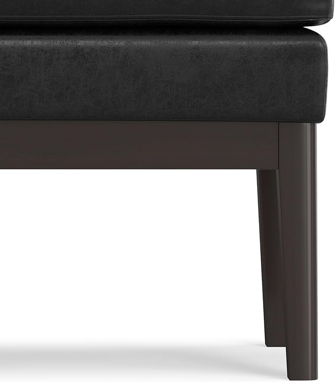 SIMPLIHOME Carlson Small Ottoman Bench - 27 inch Wide Upholstered Woven Fabric Rectangle Ottoman in Distressed Black, Mid Century Modern Bench for Bedroom or Living Room with Padded Seat