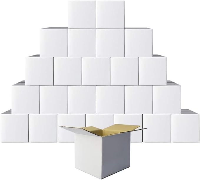 Calenzana 6x6x6 Inches Shipping Boxes Set of 25, White Corrugated Cardboard Box for Packing Mailing Small Business