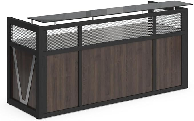 NBF Modern Reception Desk with Counter, Front Desk, Retail Checkout Counter, Office, Lobby, Salon, Store, 87" W x 30" D, Walnut