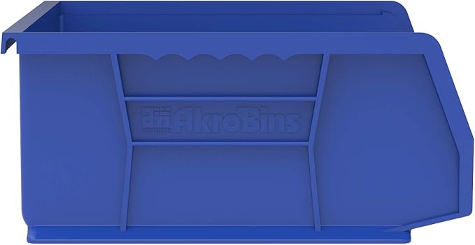 Akro-Mils 30255 AkroBins Plastic Storage Bins, Space-Saving Stackable Bins for Garage, Pantry, Craft Organization, 11-" x 16-" x 5-", Blue, 6-Pack