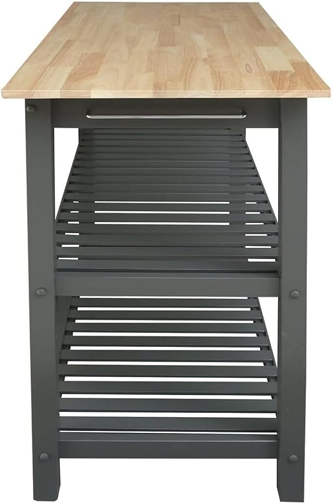 Island Oasis Solid Wood Kitchen Island with Drawer, Stainless Steel Towel Bar and Open Storage Multi-Purpose Prep Table for Home Kitchens Grey and Natural