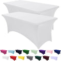 SEPARO Spandex Table Cover 2 Pack 6FT White Fitted Tablecloths,Washable Wrinkle Resistant Stretch Table Cloth Rectangle for Party Hosting Supplies,Wedding Decorations,Vendor Display,Banquet
