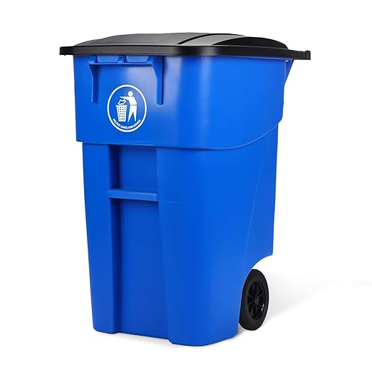 50 Gallon Trash Can, Blue Outdoor Garbage Can, Wheeled Outside Recycling Bin, Outdoor Trash Can with Lid and Wheels, Large Rolling Waste Container for Home, Office, Garage
