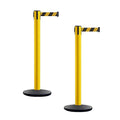 Montour Line MI650 Set of 2 Retractable Belt Barrier Stanchion, Cast Iron Base, Yellow Post (16 ft Black and Yellow Diagonal Belt)
