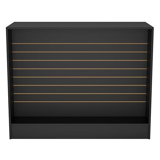 48” W ×20” D × 38” H - Ledge top Checkout Counter with Slatwall Display Front, Black Wooden Slat Wall Cash Register Stand,Retail Counter Display