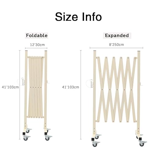 GYMTIME Expandable Metal Barricade, Portable Safety Barrier with Casters, Flexible Mobile Barrier Gate, Adjustable Temporary Fence for Garden Indoor,Airport,School, 8 Feet, Milkyellow