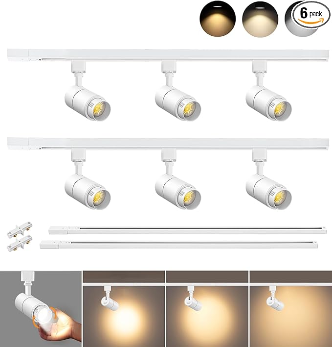 VANoopee 3-Color Zoomable 6 Light LED Track Lighting Kit with 6.6FT H Type Track Lighting Rail, LED Track Light Heads Dimmable Modern Kitchen Track Lighting Fixtures Ceiling Spotlight 10W 1000lm White
