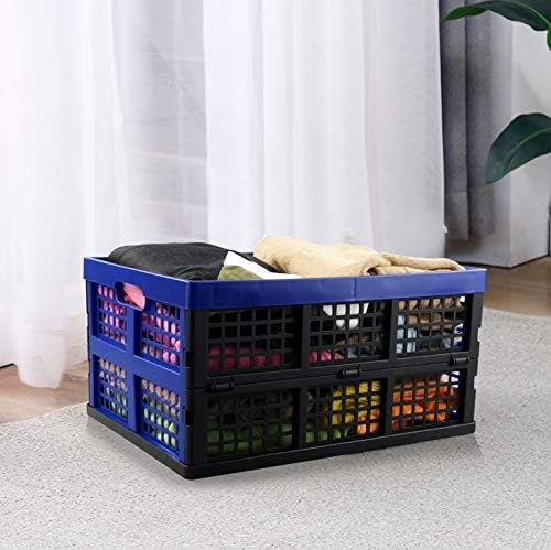 Hespapa 35 Quart Folding Crates, Blue Plastic Collapsible Storage Container Milk Crate Baskets, 2 Pack