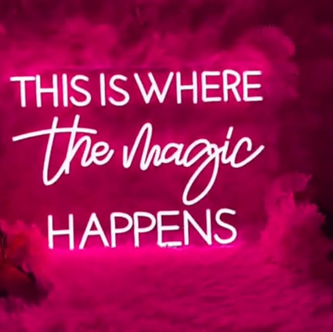 This Is Where The Magic Happens Neon Sign,30inches Custom Beauty Salon Neon Decor,LED Sign for Beauty Room,Pink Beauty Office Sign,Wedding Party Sign