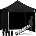 Eurmax USA 8'x8' Pop-up Canopy Tent Commercial Instant Canopies with 4 Removable Zipper End Side Walls and Roller Bag, Bonus 4 SandBags(Black)