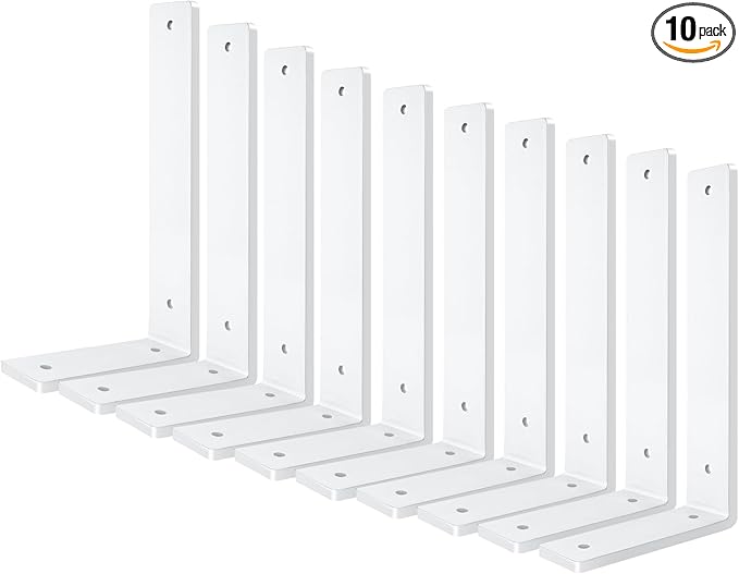 White Heavy Duty Shelf Brackets 10 Inch, 10 Pack Floating Shelf Brackets, L Wall Shelf Bracket for DIY Decorative with Mounting Hardware