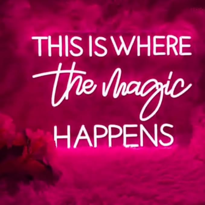 This Is Where The Magic Happens Neon Sign,20inches Custom Beauty Salon Neon Decor,LED Sign for Beauty Room,Pink Beauty Office Sign,Wedding Party Sign