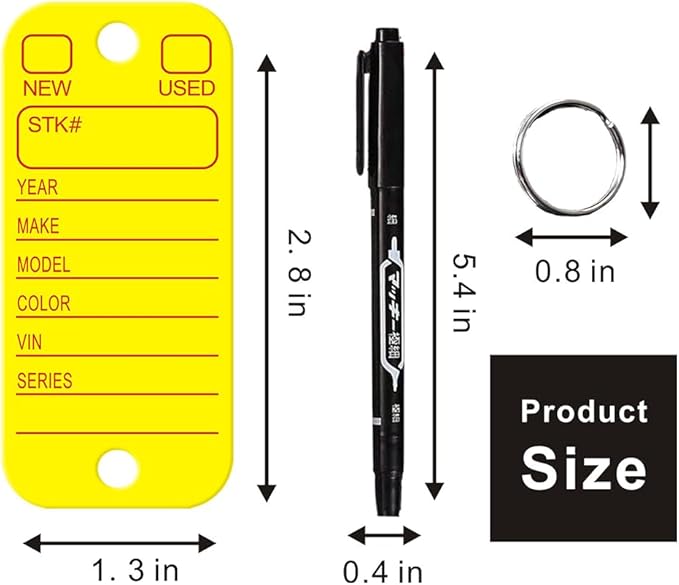 200 Pcs PVC Tags with Labels and Rings, Car Key Tags for Organization, Identifiers, and Luggage Tags with 2 Pcs Markers, Plastic Keychain Tags for Car, Truck, and Dealer Use (Yellow)