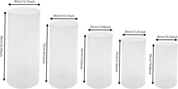 5PCS Clear Cylinder Pedestal Stands, Acrylic Transparent Round Pedestal Display Plinth Pillars, Acrylic Cylinder Round Display Plinth Cake Tables for Party, Flowers, Event Decoration