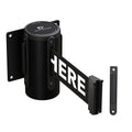 Crowd Control Warehouse - CCW Series WMB-120 Fixed Wall Mount Retractable Belt Barrier - 11 Foot, Black"Please Wait HERE" Belt with Black Steel Case, Crowd Control Barriers