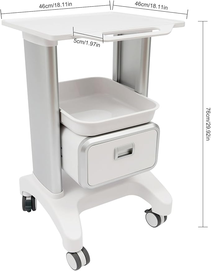 Mobile Medical Trolley Cart Mobile Ultrasound Cart 220 LBS Load Beauty Salon Instrument Rolling Carts with Drawer & Tray for Hospital Clinic Beauty Salon