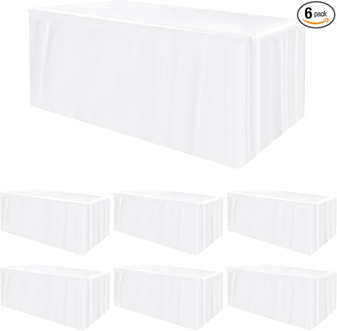 HolidayIdeas Fitted Rectangle Table Cloths 6ft Table Covers for Vendor Booth Display, Banquet, Wedding, Parties,30x72 Inch, White, 6 Pcs