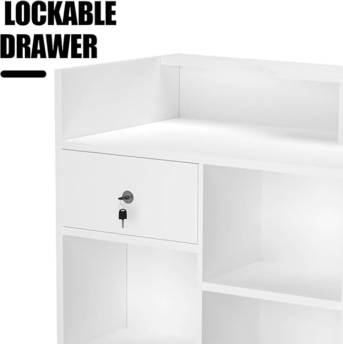 48" W x 22" D x 42" H - Retail Display Case,Ledgetop Counter with Showcase Front, White Retail Counter with Glass Display Cabinet
