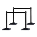 4 Pack Crowd Control Stanchion Set, Black Posts with 10FT Retractable Belt, Space-Saving Rectangular Heavy Base, Queue Barrier for Events & Traffic Management