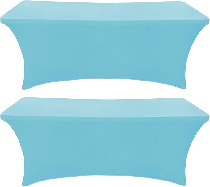 SEPARO 2 Pack 6 Ft Blue Mist Spandex Table Cover Fitted Rectangular Tablecloth Stretchable Fabric Table Cloth 6 ft Wrinkle-Free for Party Tradeshows Banquet Weddings Cocktail