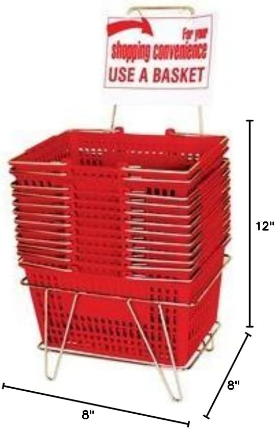 F Shopping Basket Set - Red - Set of 12 Baskets with Stand and Sign